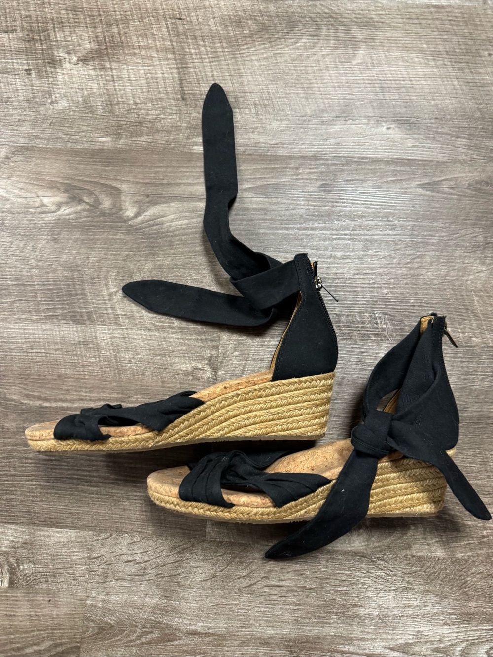 UGG Traci Espadrille Wedges Black Ankle Wrap Tie